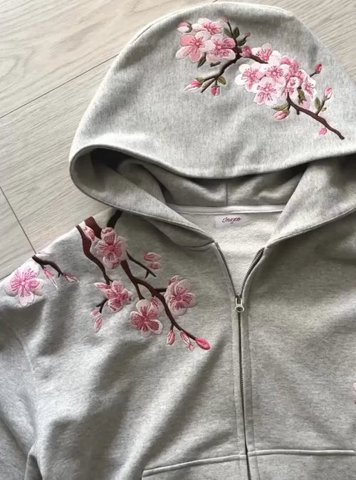 Cherry Blossom Embroidered Zip Up