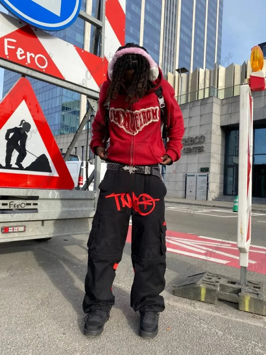 Y2K Retro Streetwear Trend Hip Hop Cargo Pant Men Women Fashion Black Casual Pants Harajuku Letter Print Loose Overalls Joggers
